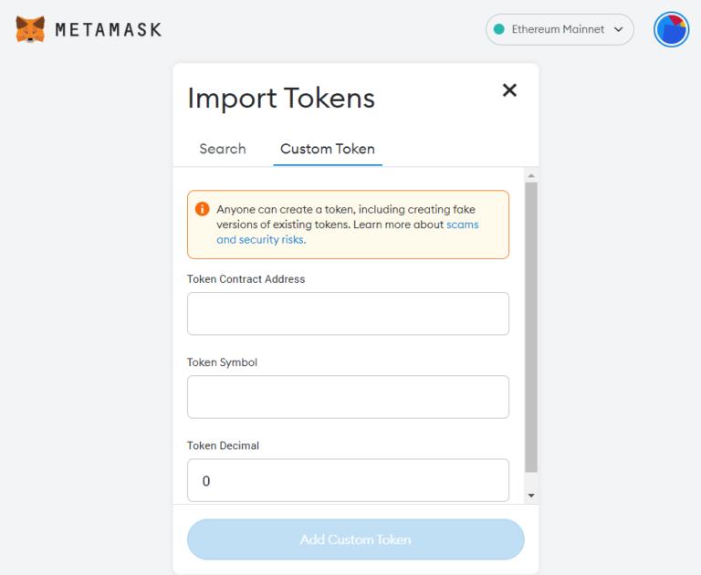 Metamask add custom token